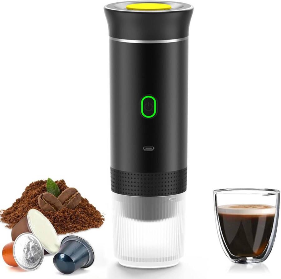 Draagbaar Koffiezetapparaat 60ml Capsule Koffie 12V 6A 72W Gemalen Koffie Oplaadbaar Cups Auto en Camping Snelle Verwarming voor Kantoor Reizen Camping Thuis Zwart