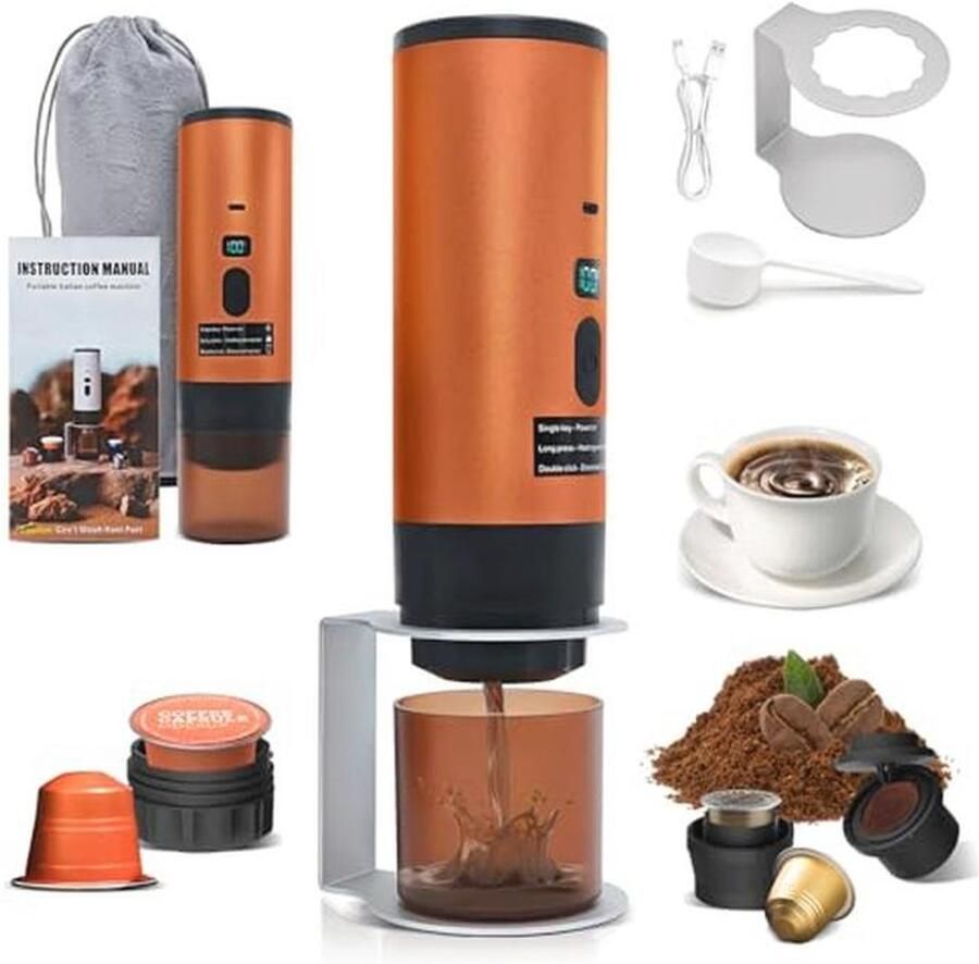 Draagbaar Koffiezetapparaat Draadloos en Zelfverwarmend met USB-C Oplaadfunctie en 15 Bar Druk Ideaal voor Reizen