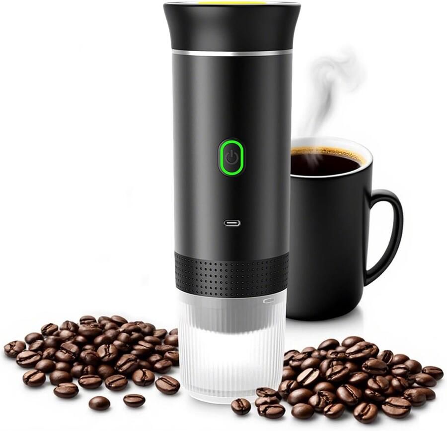 Draagbaar Koffiezetapparaat Draadloos voor in de Auto Espresso Capsule Koffie Gemalen Koffie Cups Oplaadbaar Draagbare Koffiemachine Zwart