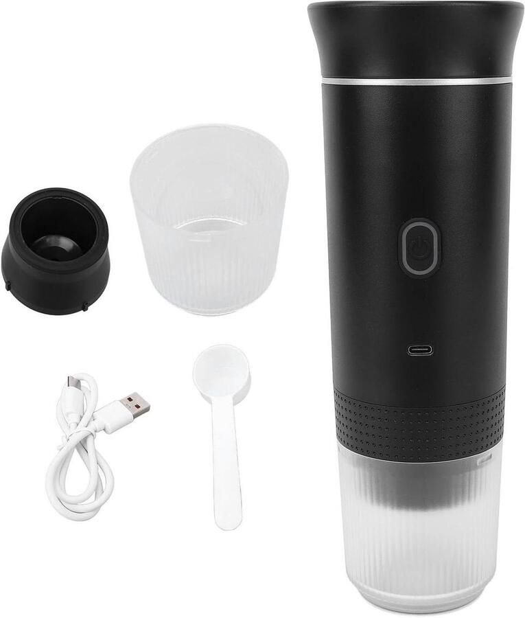 Draagbaar Koffiezetapparaat Espressomachine Reis Onderweg Koffie Maken Oplaadbaar Via USB 698 Gram Zwart