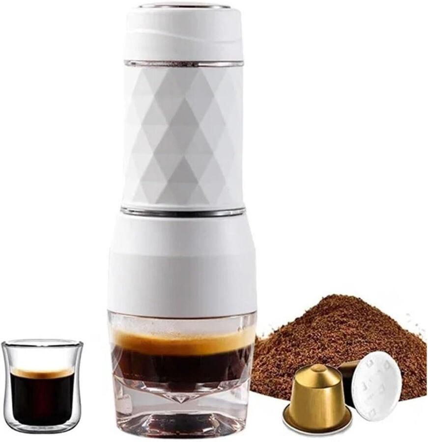 Draagbaar Koffiezetapparaat Espressomachine Handmatig Koffie Zetten Overal 3-In-1 Warm Koud 100 Milliliter Wit