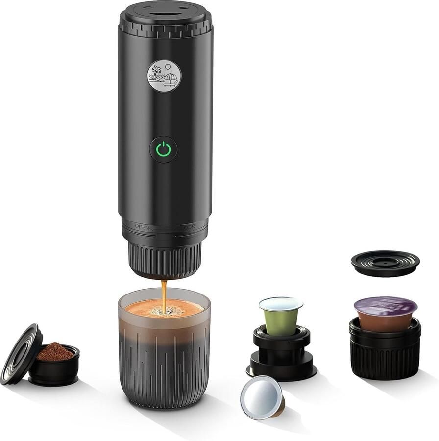Draagbaar Koffiezetapparaat Espressomachine Reis Koffie Maken Onderweg 3-in-1 Capsule Compatibel 245 cm Hoog Zwart