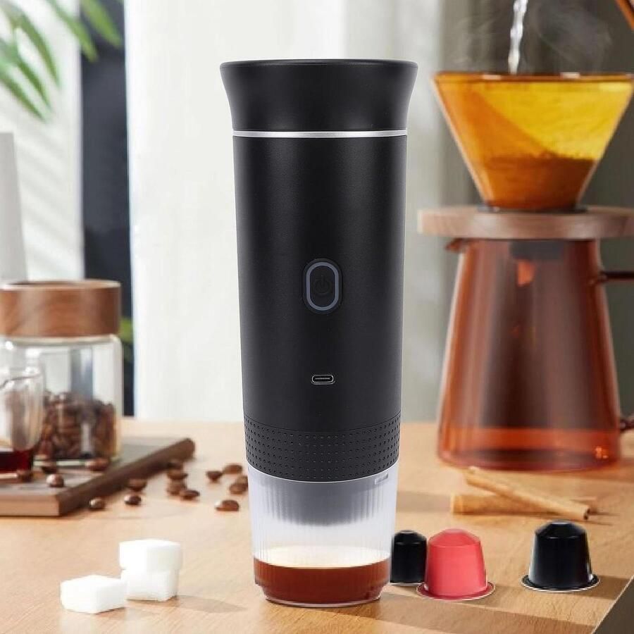 Draagbaar Koffiezetapparaat Espressomachine Reis Onderweg Koffie Maken Oplaadbaar Via USB 698 Gram Zwart