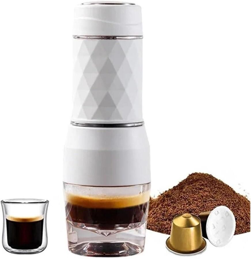 Draagbaar Koffiezetapparaat Handmatige Espressomachine Koffie Zetten 3 In 1 Warm Koud 100 Milliliter Wit