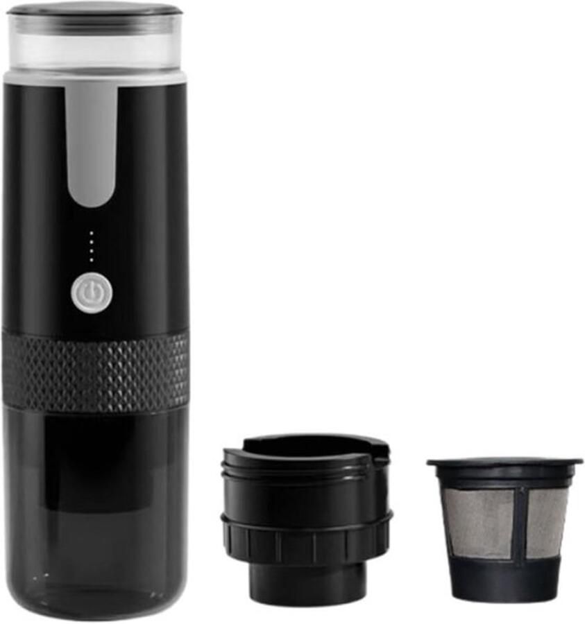 Draagbaar koffiezetapparaat Koffiemachine Draagbare elektrische espressomachine voor één persoon met koffiepoederreservoir en capsulehouder oplaadbaar en automatisch geschikt voor kamperen en reizen Zwart