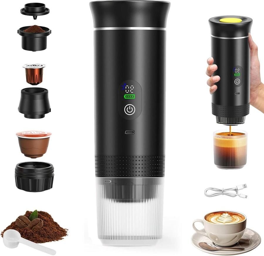 Draagbaar Koffiezetapparaat Mini Espressomachine Koffie Maken Onderweg 3-in-1 Functionaliteit 90 Milliliter Zwart