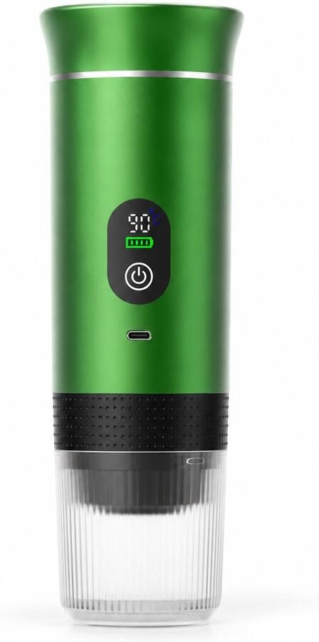 VHV -Draagbaar koffiezetapparaat 3-in-1 Oplaadbaar draagbaar reiskoffiezetapparaat 20-25 uur 12V espressomachine voor capsule-Capaciteitsupgrade -CNC Verhoogde capaciteit-gemalen koffie voor kamperen reizen kantoor auto en thuis (Groen)