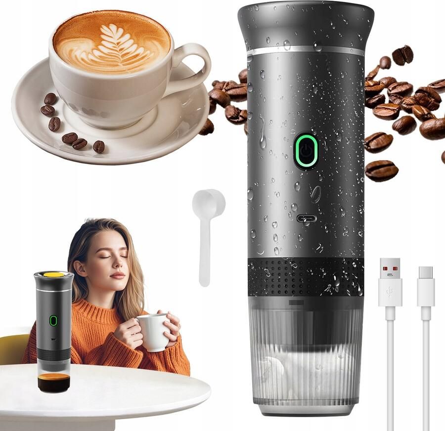 Draagbaar Koffiezetapparaat Mini Koffiemachine Capsule Koffiezetter 20 Bar 60 Sec Extractie Warm & Koud Zetten USB-C Oplaadbaar Kleine Espressomachine Voor Thuis & Kantoor & Kamperen & Reis