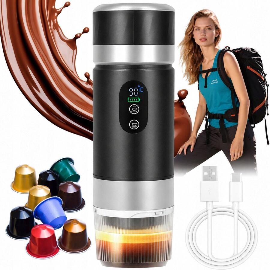 Draagbaar Koffiezetapparaat Mini Koffiemachine Capsule Koffiezetter 20 Bar Poeder & Capsules Warm & Koud Zetten USB-C Oplaadbaar Kleine Espressomachine Voor Thuis & Kantoor & Kamperen & Reis