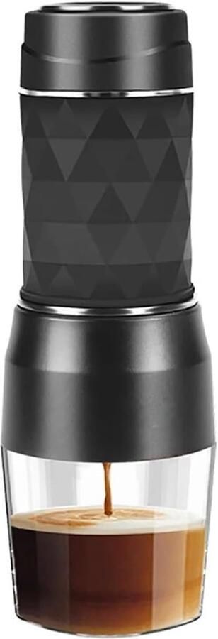Draagbaar Koffiezetapparaat Mini Koffiemaker Handpers Koffie Zetten Onderweg Voor Koffiepoeder en Capsules 220mm Hoog Zwart