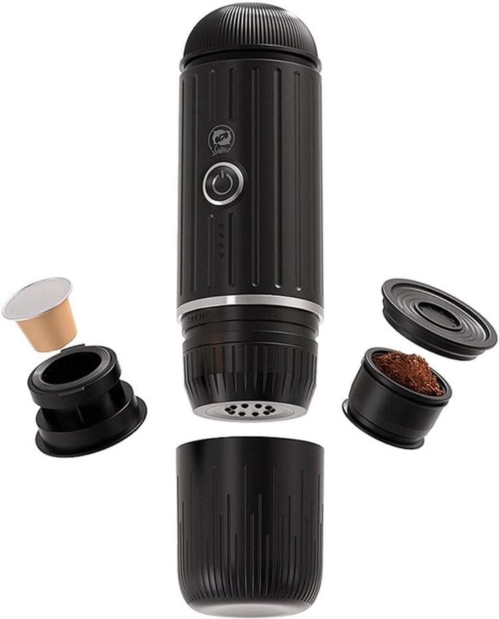 Draagbaar Koffiezetapparaat Mini Koffiemaker Reizen Kantoor 2-in-1 Capsule Gemalen USB Opladen Zwart
