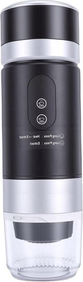 Draagbaar Koffiezetapparaat Reis Koffiezetter Koffie Onderweg Compact Handheld Ontwerp 28H cm Zwart