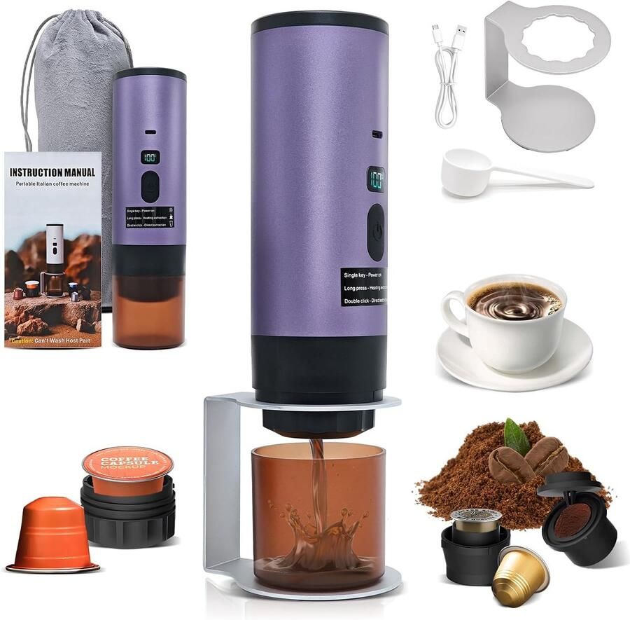Draagbaar Koffiezetapparaat Reis Koffiezetter Koffie Onderweg Draadloos Zelfverwarmend 700 gram Paars
