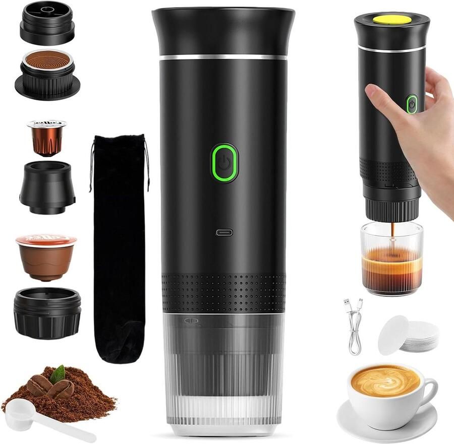 Draagbaar Koffiezetapparaat Reis Koffiezetter Onderweg Koffie Maken 3-in-1 Systeem 60 ml Capaciteit Zwart