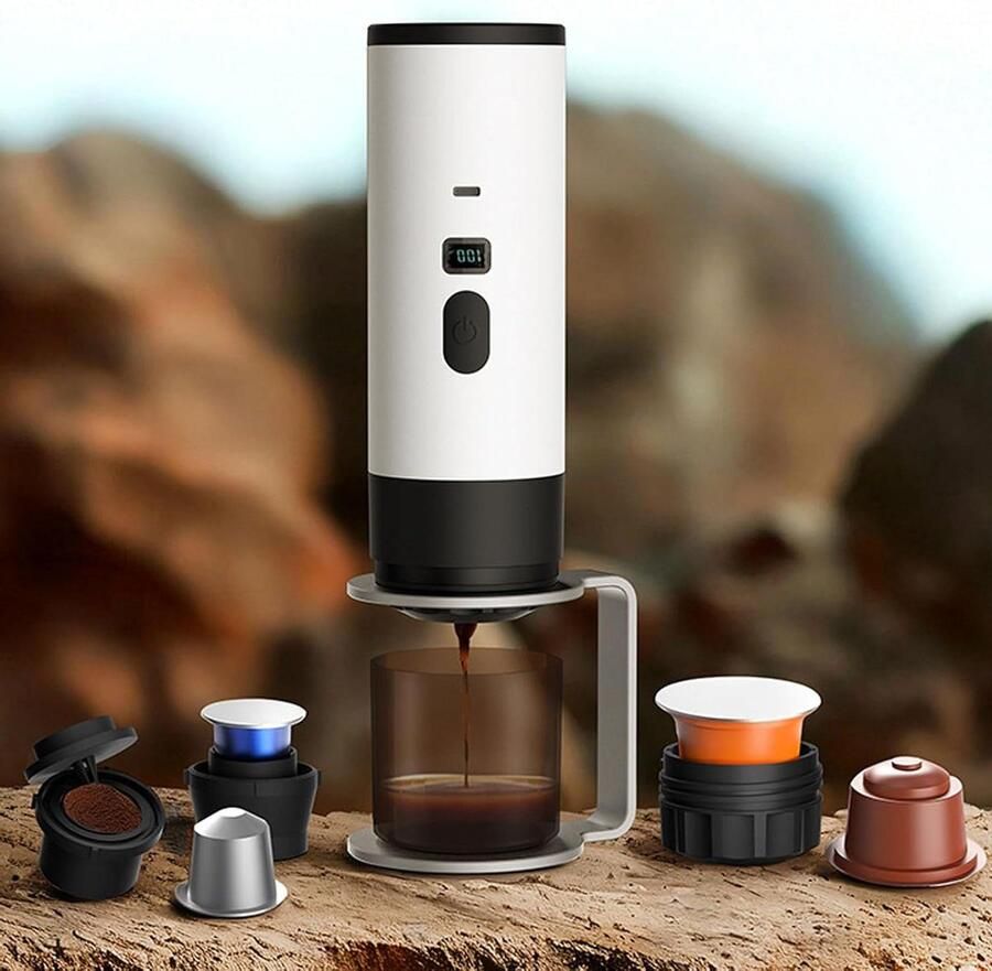 Draagbaar Koffiezetapparaat Reiskoffiemachine Zelfverwarmend Onderweg Koffie Zetten 20 Bar Druk Systeem 120 ml Zwart
