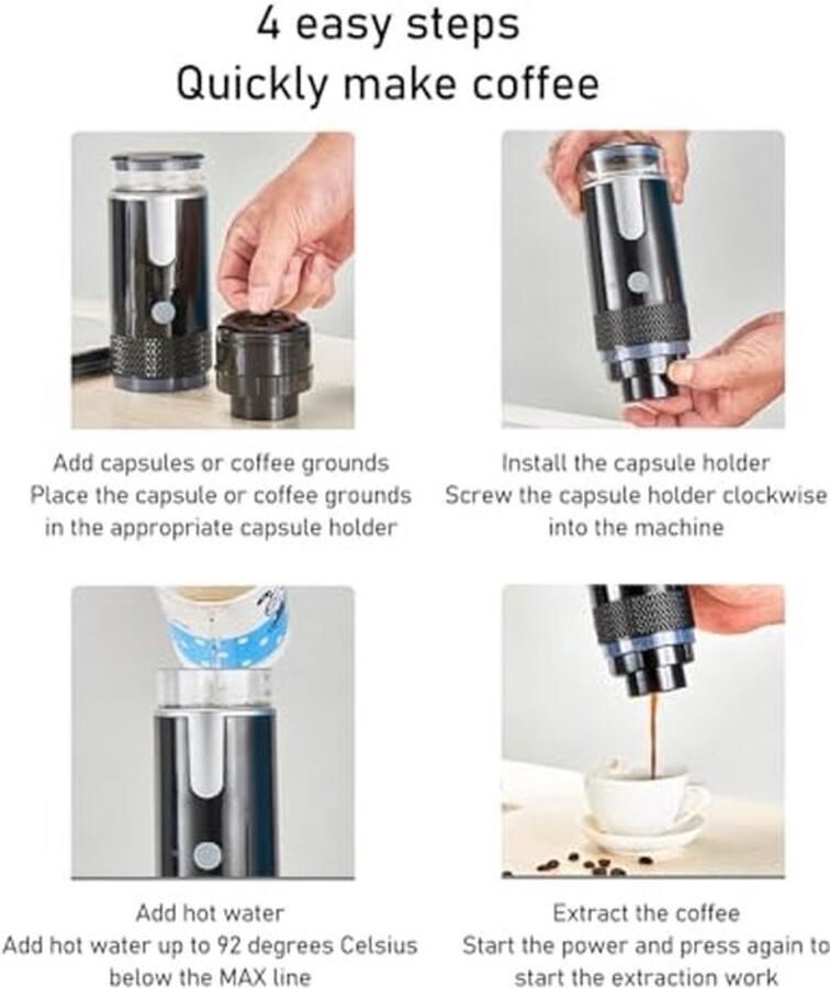 Draagbaar Koffiezetapparaat Snoerloos Type C Oplaadbare Espressomachine Mini Handkoffiezetapparaat met 1200 MAh Batterij 160 Ml Watertank voor Reizen Kamperen