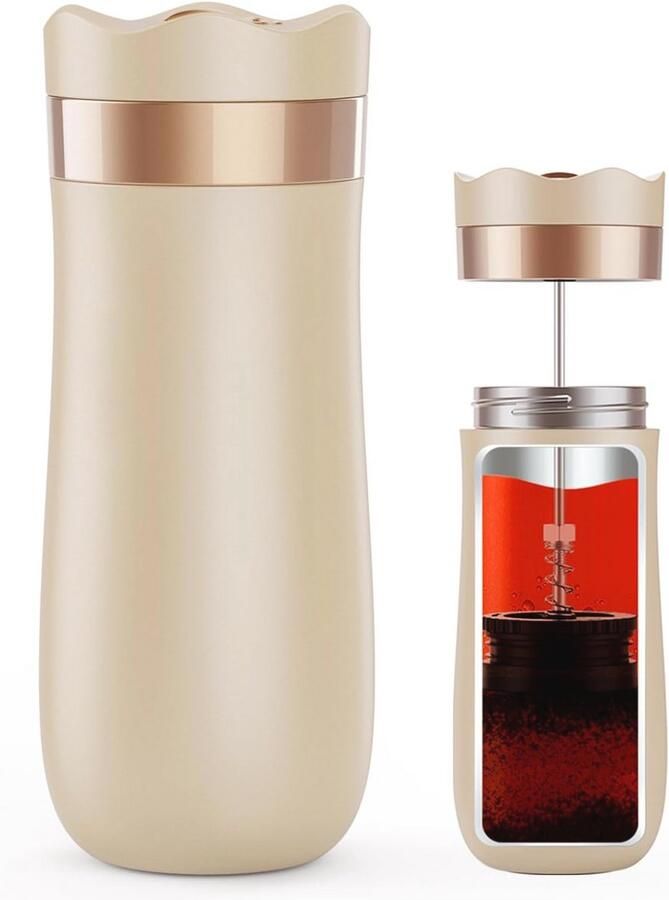 Draagbaar Koffiezetapparaat voor Camping en Reizen 12oz RVS Franse Druk Koffiemok