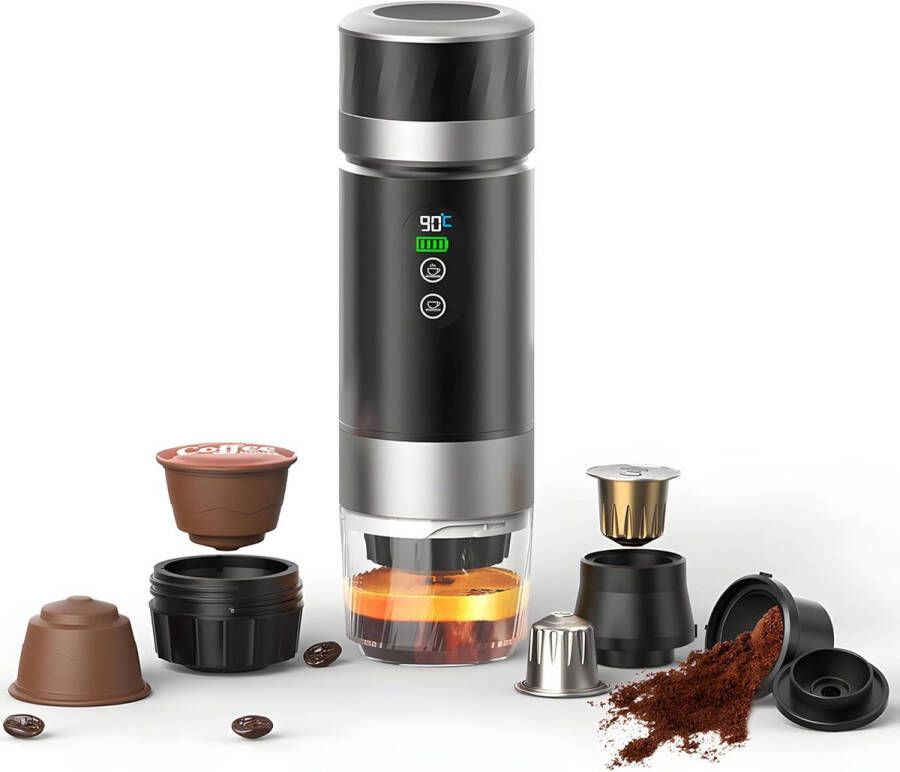 Draagbaar koffiezetapparaat voor camping reizen en kantoor 3-in-1 compatibel met gemalen koffie en capsules