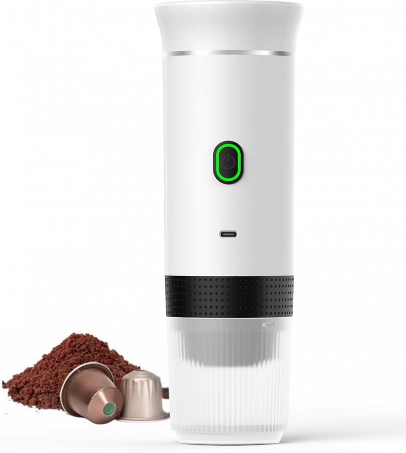 Draagbaar Koffiezetapparaat voor Onderweg Draadloos voor in de Auto 12 Volt Espresso Nespresso Dolce Gusto Capsule Koffie Gemalen Koffie Cups Oplaadbaar Draagbare Koffiemachine Wit