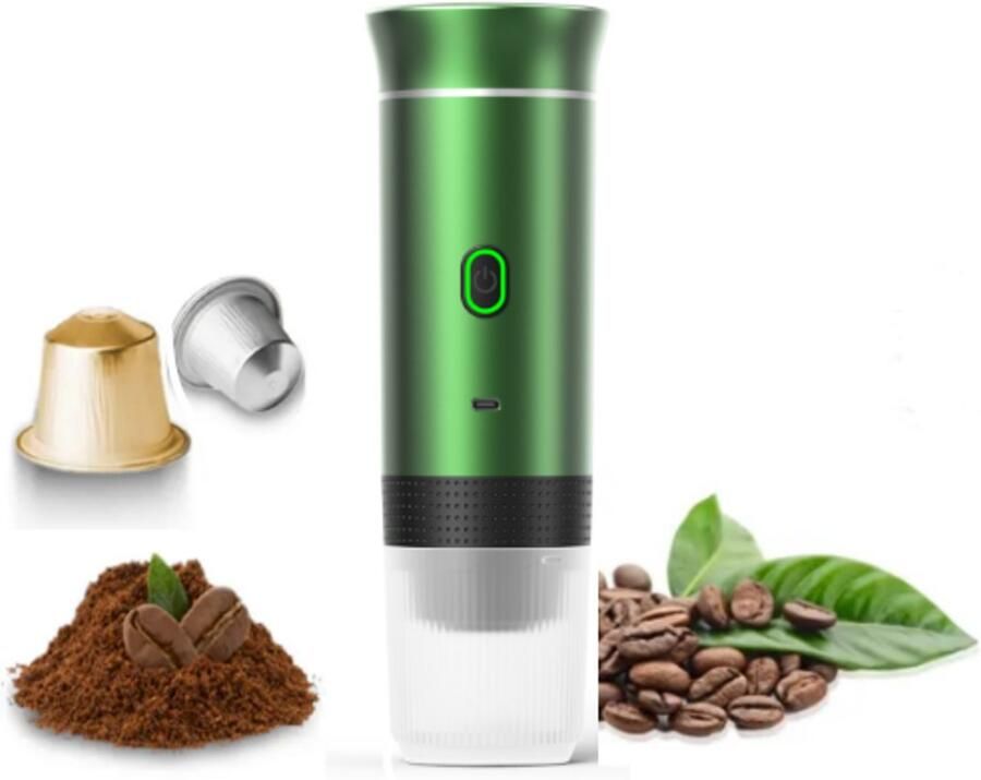 Draagbaar Koffiezetapparaat voor Onderweg Draadloos voor in de Auto 12 Volt Espresso Nespresso Dolce Gusto Capsule Koffie Gemalen Koffie Cups Oplaadbaar Draagbare Koffiemachine Groen