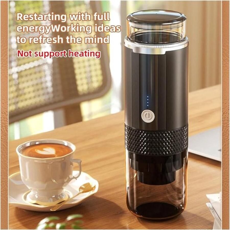 Draagbaar Koffiezetapparaat voor Onderweg Draadloos voor in de Auto-Capsule Koffie Gemalen Koffie Cups Oplaadbaar Draagbare Koffiemachine Zwart-24.5x7.5x7.5cm