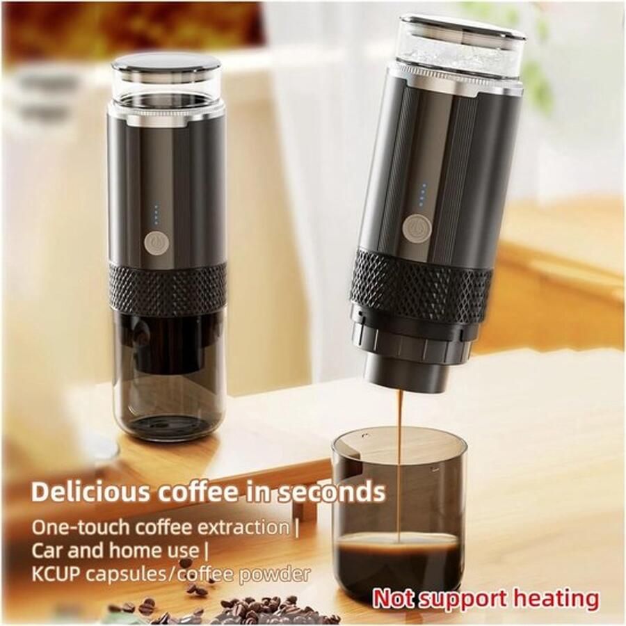 Draagbaar Koffiezetapparaat voor Onderweg Draadloos voor in de Auto-Capsule Koffie Gemalen Koffie Cups Oplaadbaar Draagbare Koffiemachine Zwart-24.5x7.5x7.5cm - Foto 3