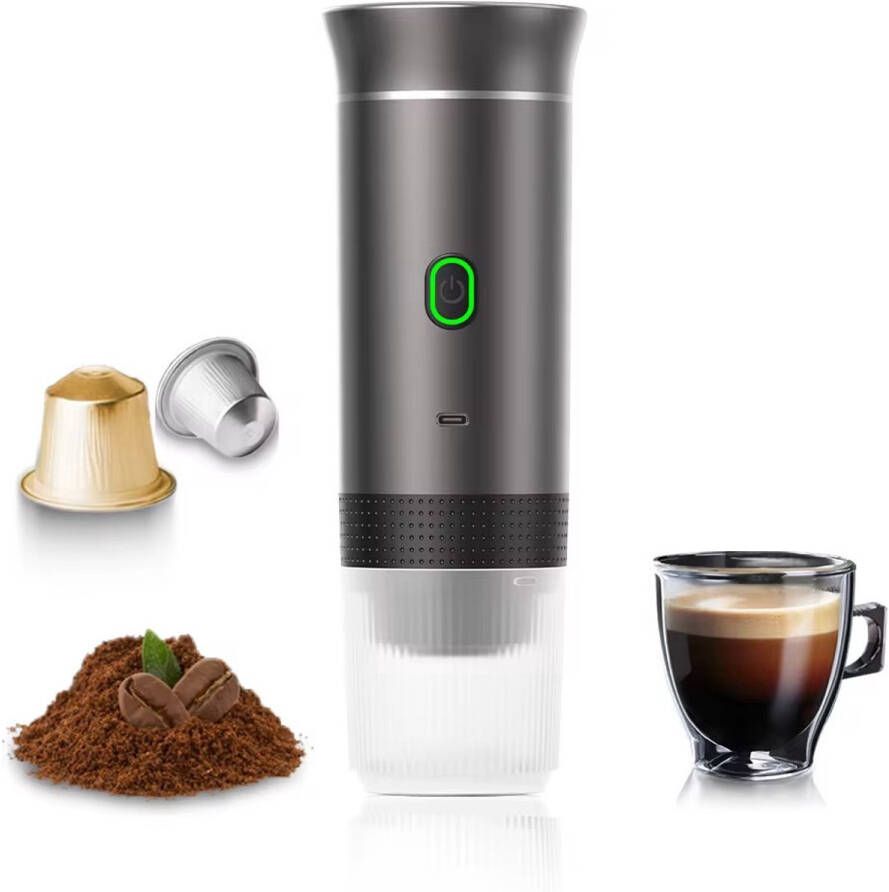 Draagbaar Koffiezetapparaat voor Onderweg Inclusief Tas 60ML 12 Volt Espresso Capsule Koffie Gemalen Koffie Cups Oplaadbaar Draagbare Koffiemachine Zwart