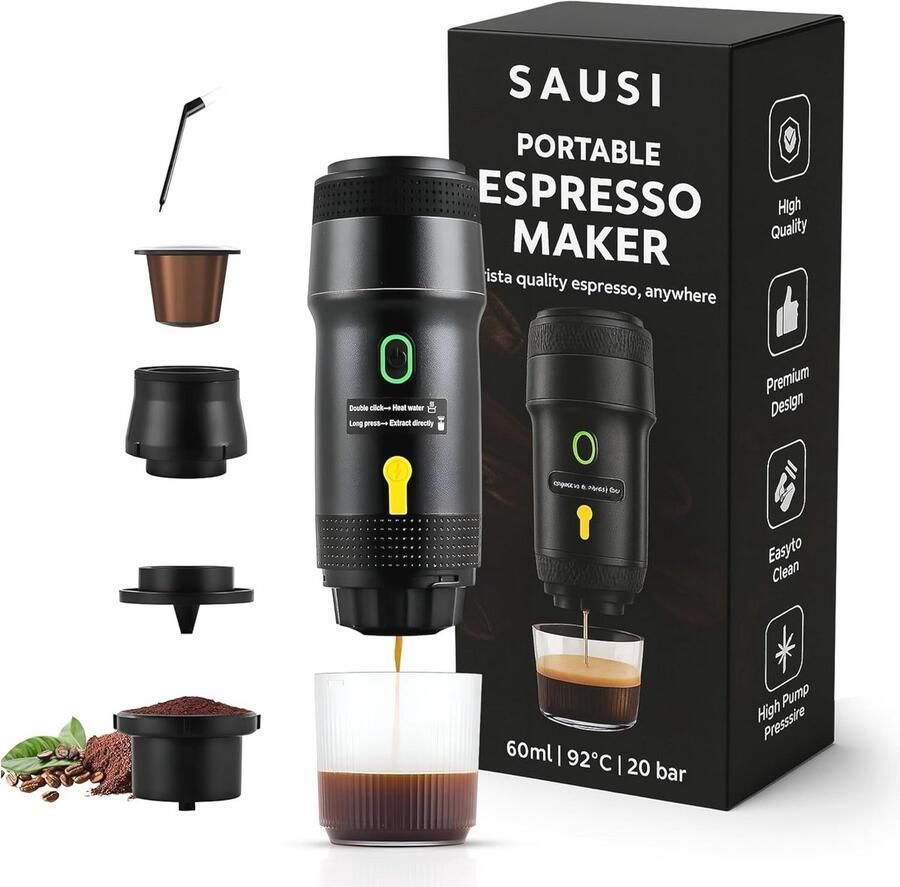 Draagbaar koffiezetapparaat voor op reis Mini elektrische espressomachine met oplaadbare batterij voor camping en vrachtwagen