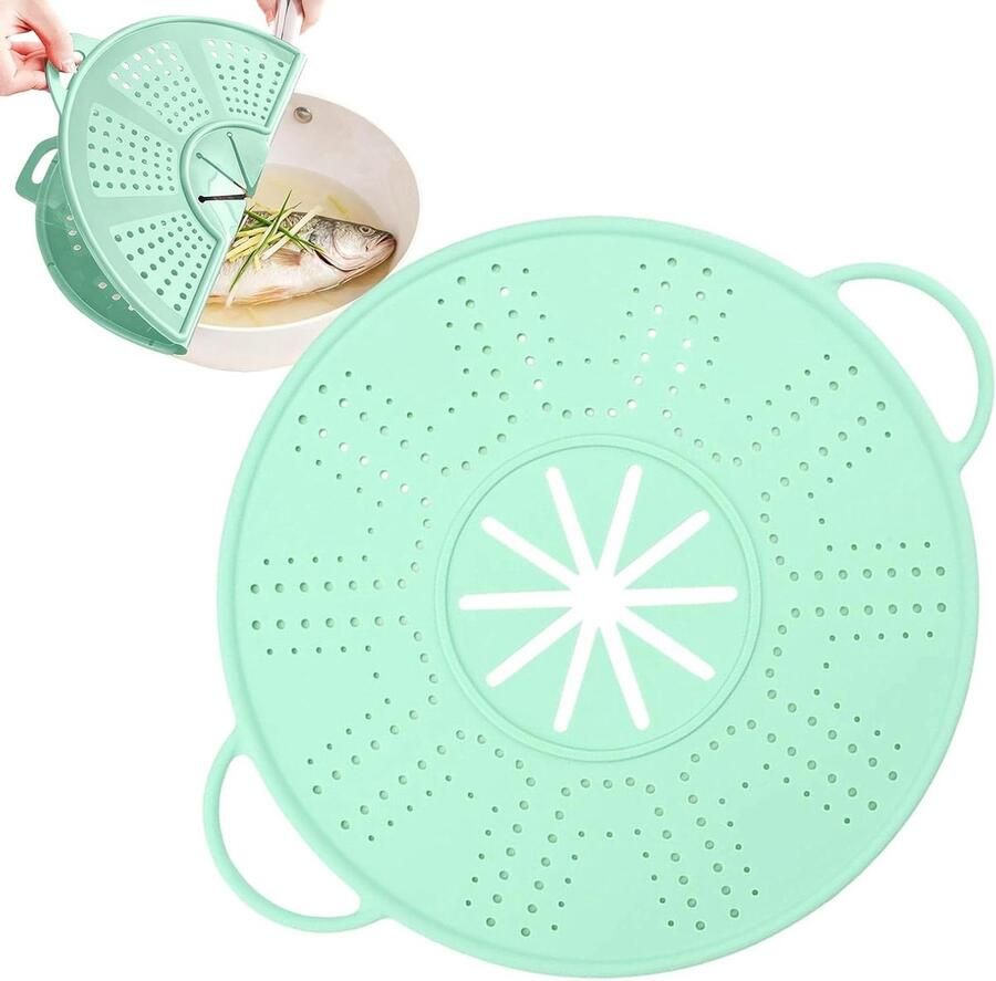 Draagbaar Spatscherm Frituur Spatbescherming Veilig Koken Hittebestendig Handvat 34 x 27.8 cm Groen