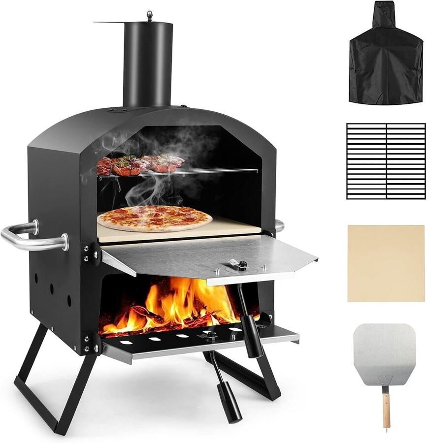 Draagbare 2-in-1 Buiten Pizzaoven en Grill met Pizzasteen