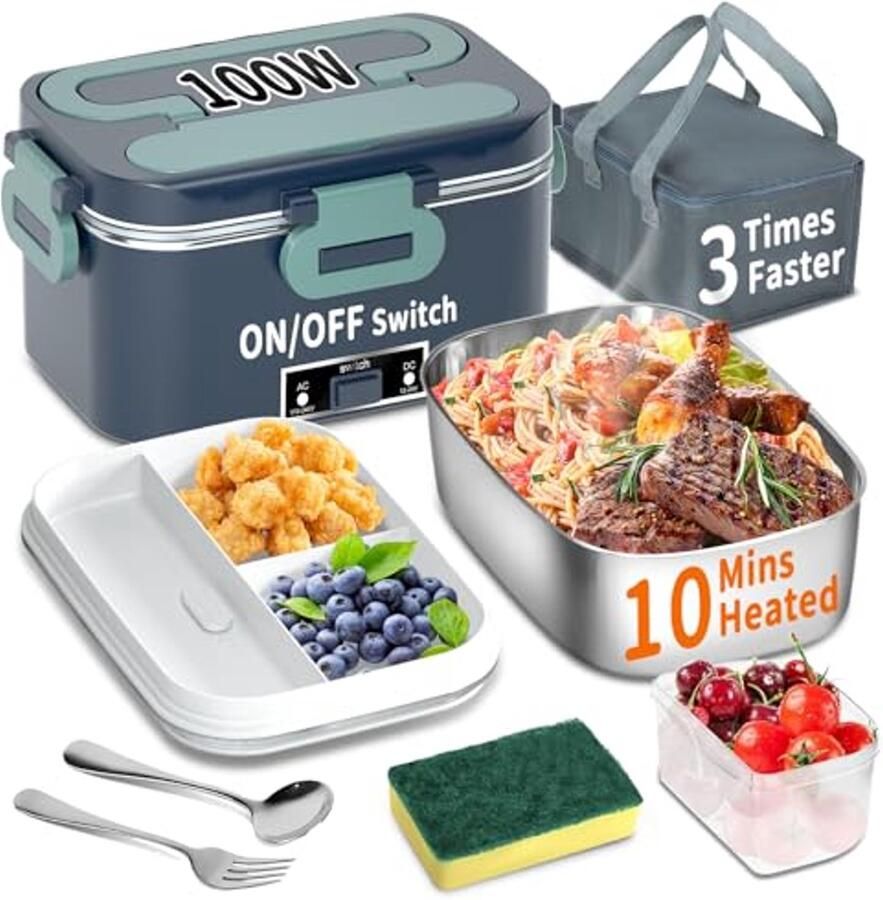 Draagbare 3-in-1 elektrische verwarmde lunchbox voor auto vrachtwagen en kantoor