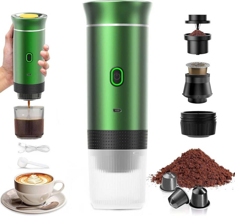 Draagbare 3-in-1 Koffiezetapparaat Espresso Machine voor Thuis en Reis Compatibel met Capsules en Gemalen Koffie