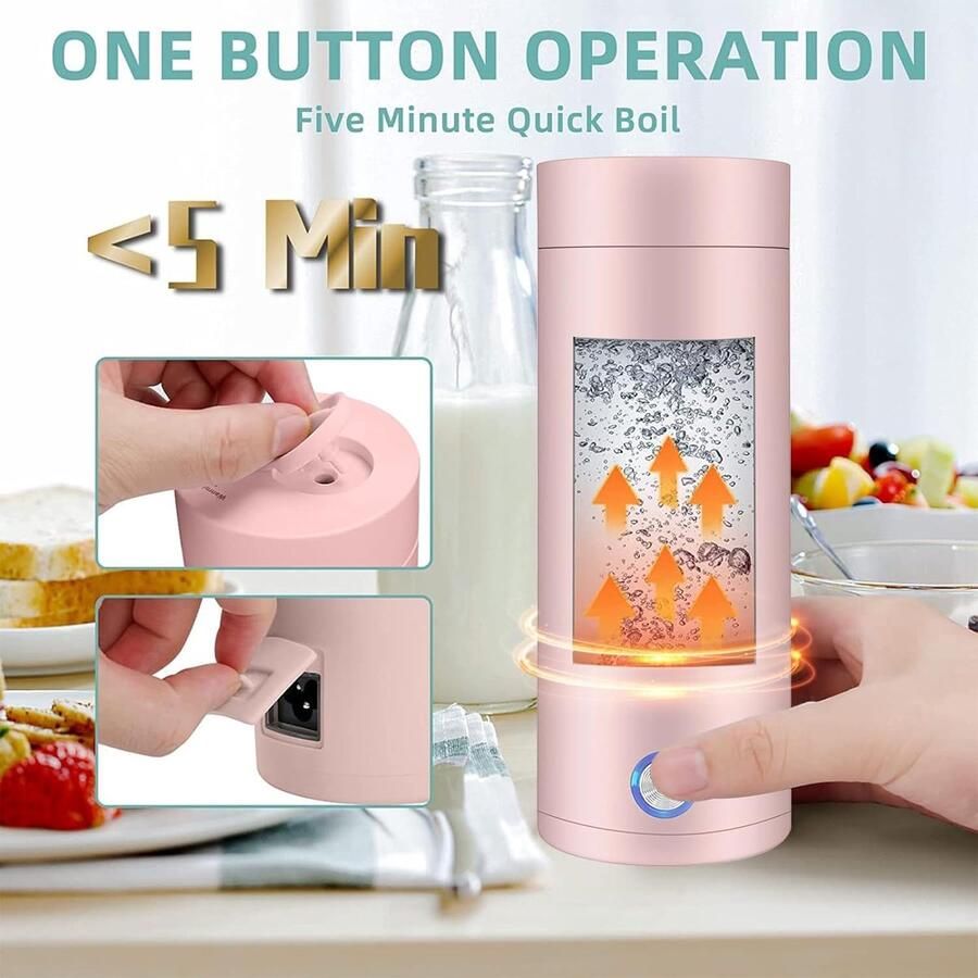 Draagbare 3-in-1 reiswaterkoker Elektrische waterkoker Geschikt voor het zetten van thee koffie en babyvoeding; automatische uitschakeling; gemaakt van voedselveilig materiaal (roze)