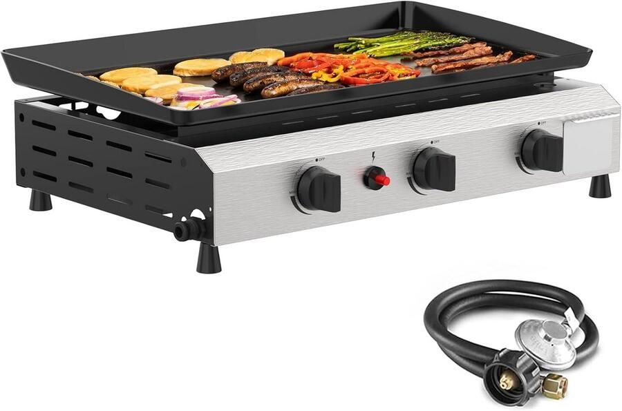 Draagbare 3-pits Gasbakplaat Buitenkeuken Propaan Platte Top Grill voor Camping en BBQ