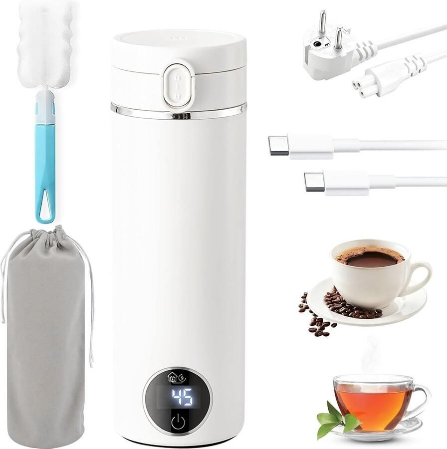 Draagbare 500ml Elektrische Waterkoker met USB-C 6 Temperatuurinstellingen en Handvat voor Thuis en Reizen
