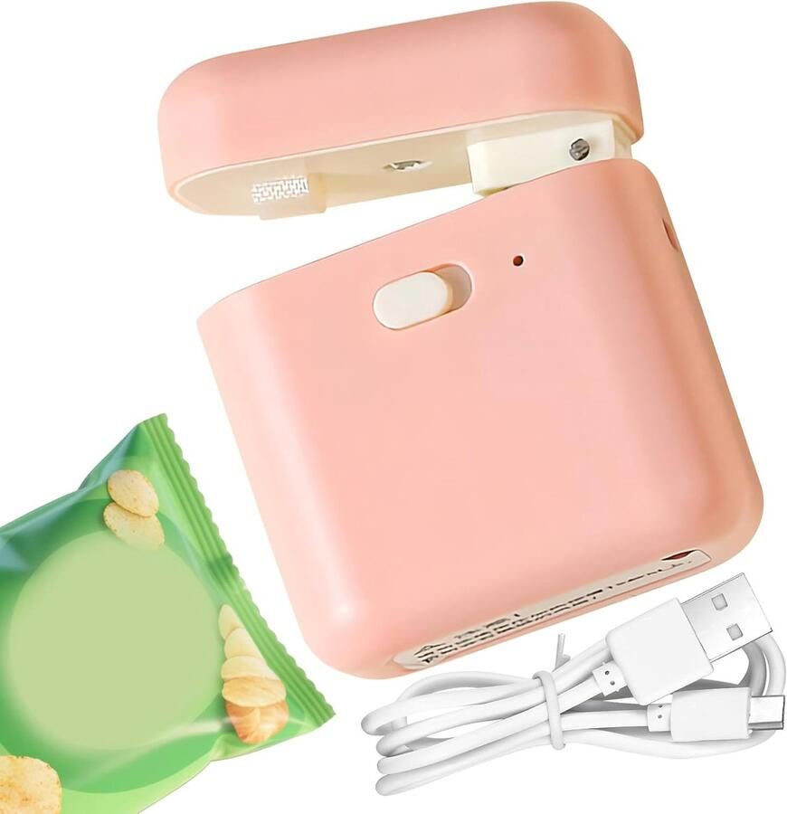 Draagbare Afsluitmachine Zaksealer Keuken Voedsel Bewaren Magnetisch Ontwerp 6.6x4.7x2.6cm Roze
