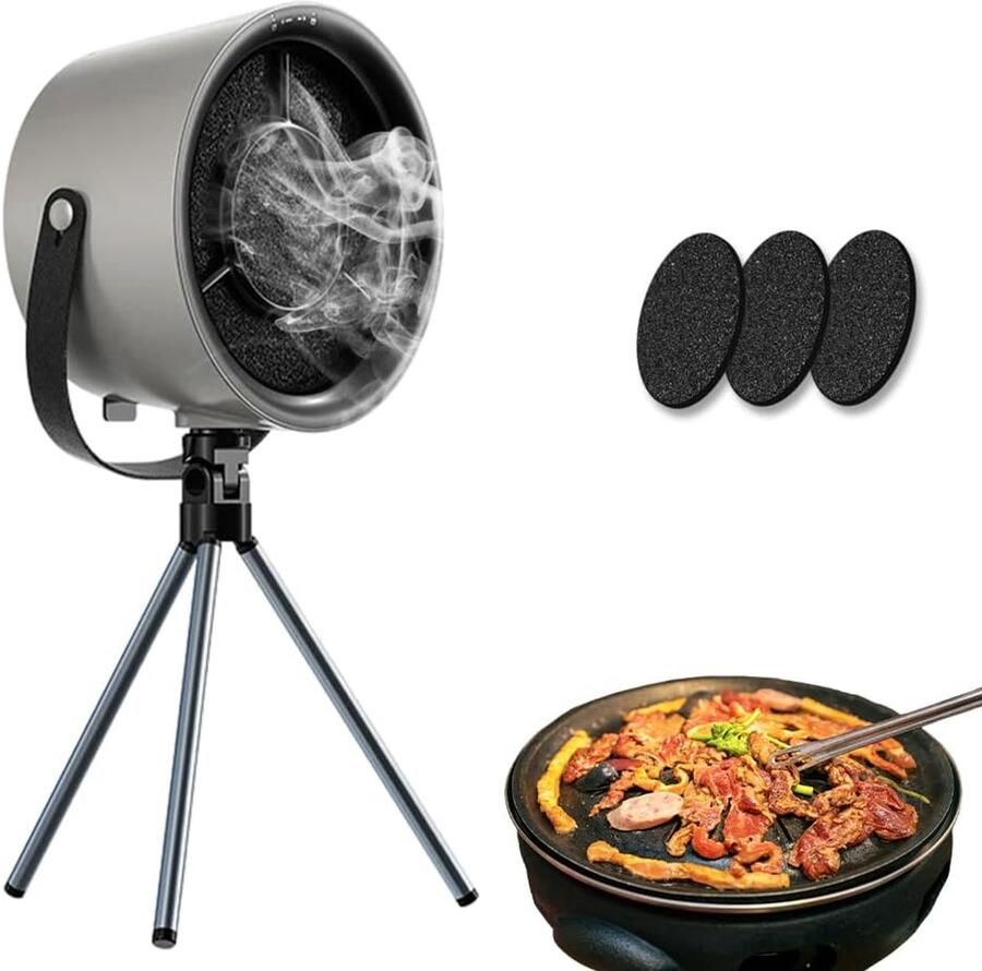 Draagbare afzuigkap draagbare desktop afzuigkap met 3 snelheden afneembare en wasbare ventilator voor BBQ koken hotpot camping camper (Zwart)