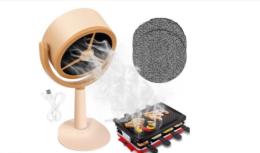 Draagbare afzuigkap met 2 afneembare filters tafelmodel keukenafzuigventilator met 125° verstelbare hoek klein hangend afzuigkapje geschikt voor tafelgebruik en buiten (direct op netstroom) (35*21*15cm)