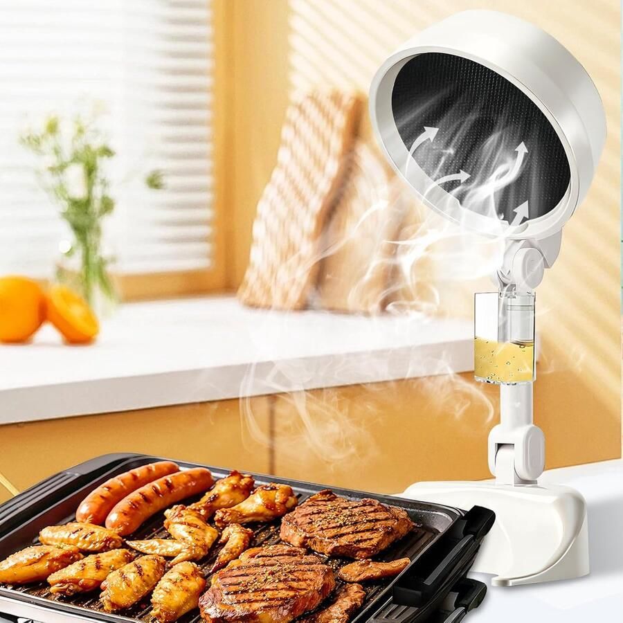 Draagbare afzuigkap voor binnen en buiten draadloze tafelmodel afzuigkap met 3 snelheden verstelbare hoogte en hoek oplaadbare keukenafzuigventilator met olieopvangbak voor kleine appartementen campers barbecues stoompannen