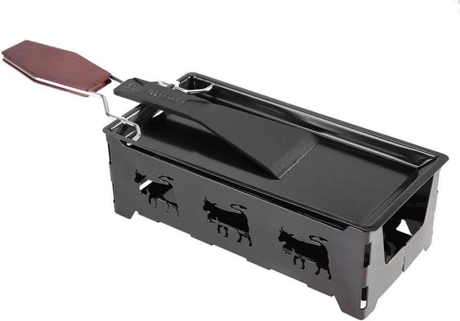 Draagbare antiaanbakkaasgrillset Koolstofstaal Theelicht-raclette Houten handvat Voor Thuisgebruik