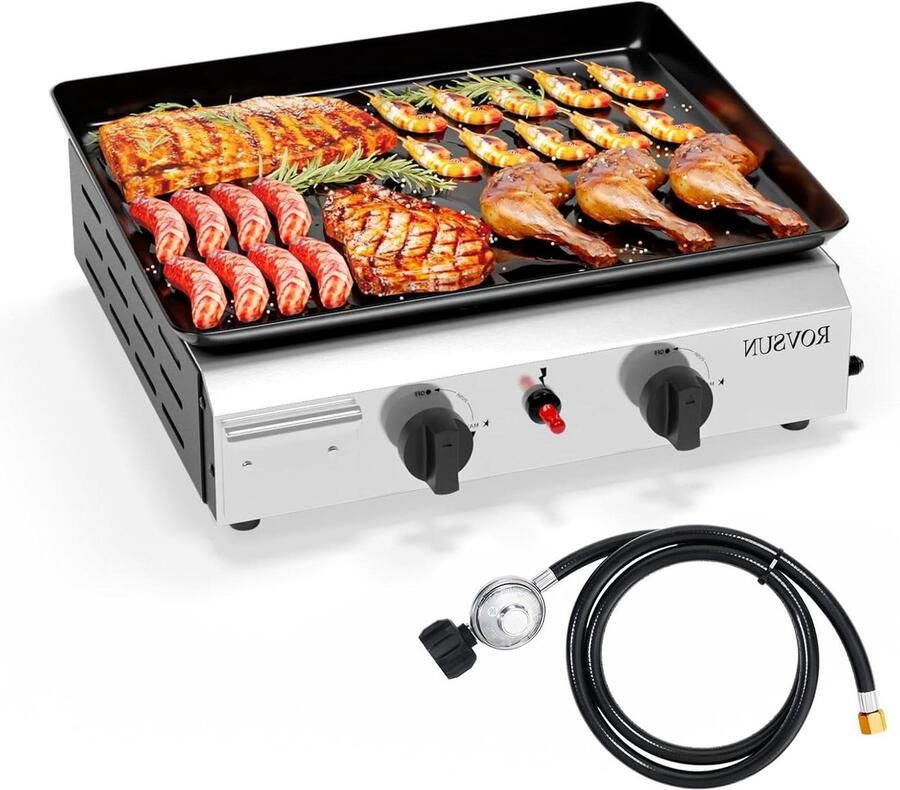 Draagbare Bakplaat Gas Grill Buiten Koken 2 Branders 20.000 BTU 625 vierkante inch Zwart