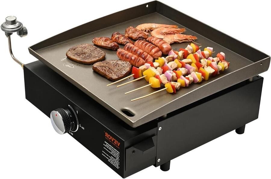 Draagbare Bakplaat Gas Grill Buiten Koken Krachtige Branders 43x42 cm Zwart