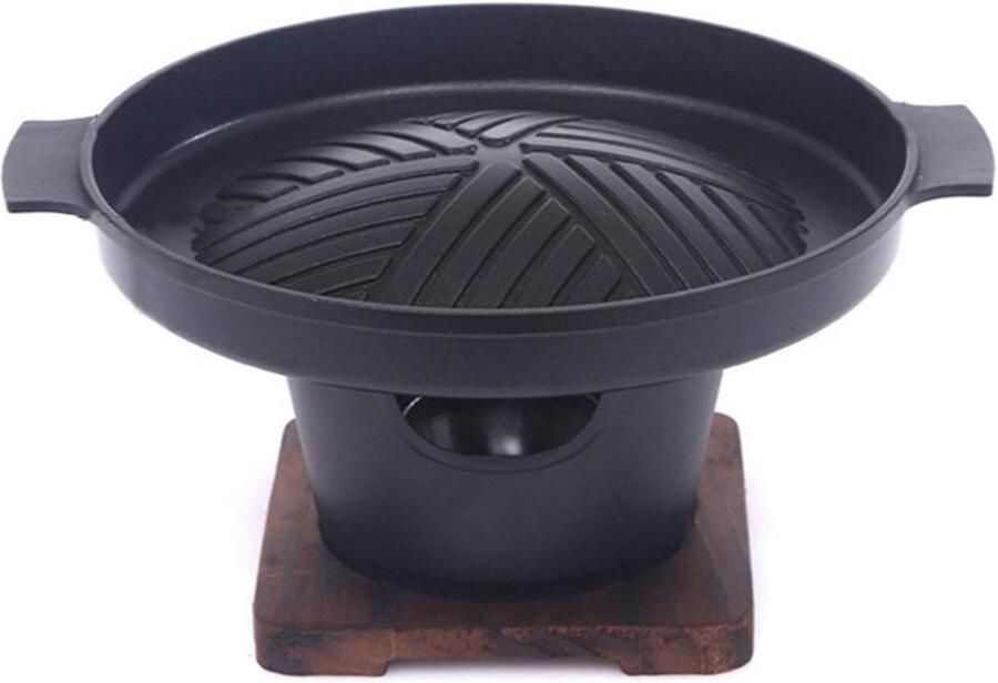 Draagbare Barbecue Grill Tafelgrill Japanse Stijl Koken voor Twee Met Houten Basis Mini Formaat Zwart
