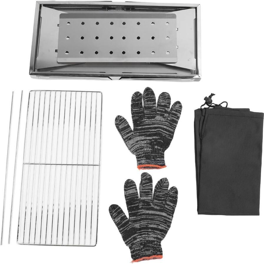Draagbare BBQ Grill Opvouwbare Grill Roker Buiten Koken Gelijkmatige Warmteverdeling Opvouwbaar Zilver