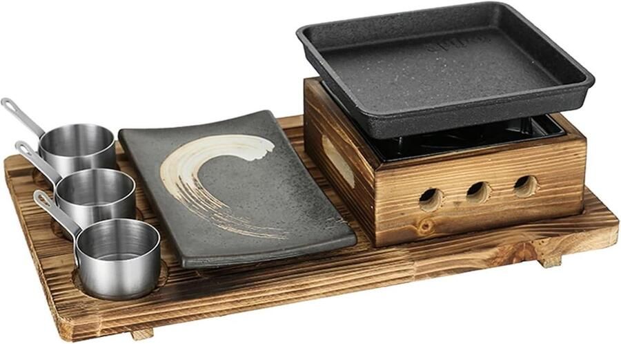 Draagbare BBQ Grillset Tafelgrill Picknick Buiten Koken Antiaanbaklaag Gietijzer 31.7 x 15 x 9.2 cm
