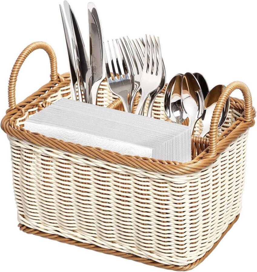 Draagbare bestekmand met handvat voor het opwerken van servetten enz. 4 vakken