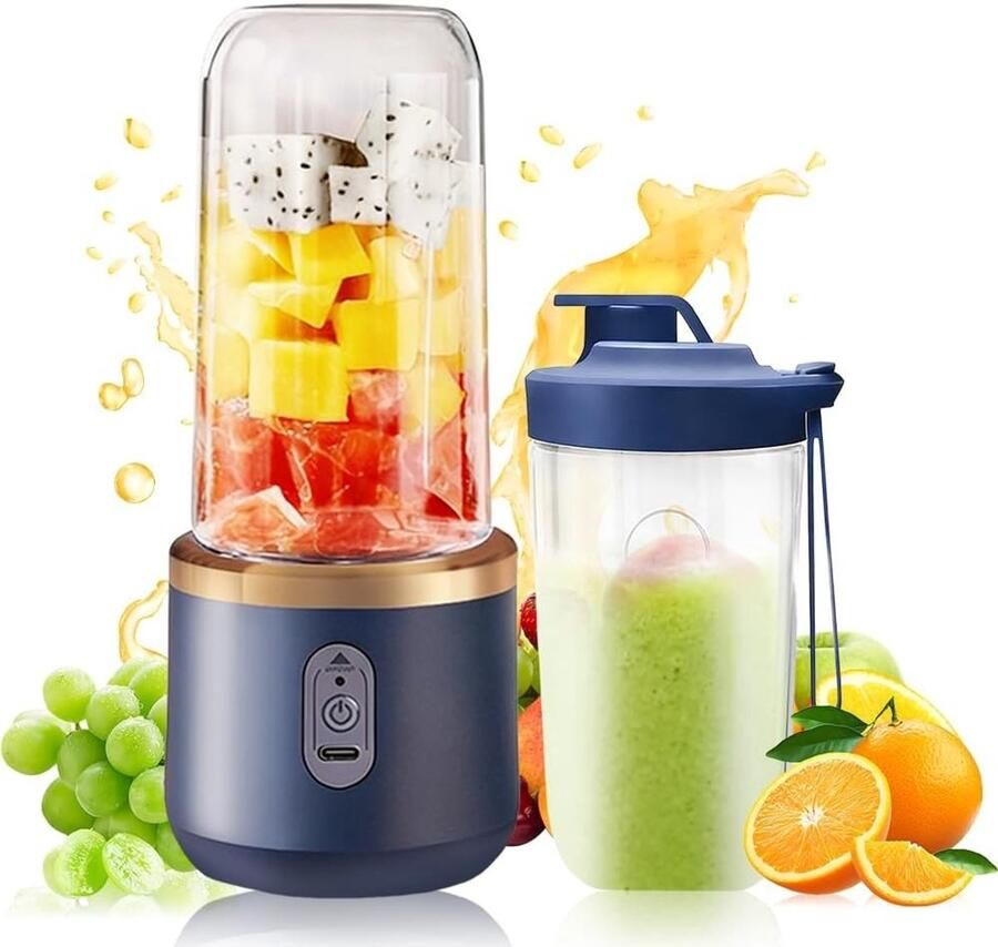 Draagbare Blender 400 ml USB Oplaadbare Mixer voor Smoothies Milkshakes en Sappen met Vervangbare Beker en 6 Messen