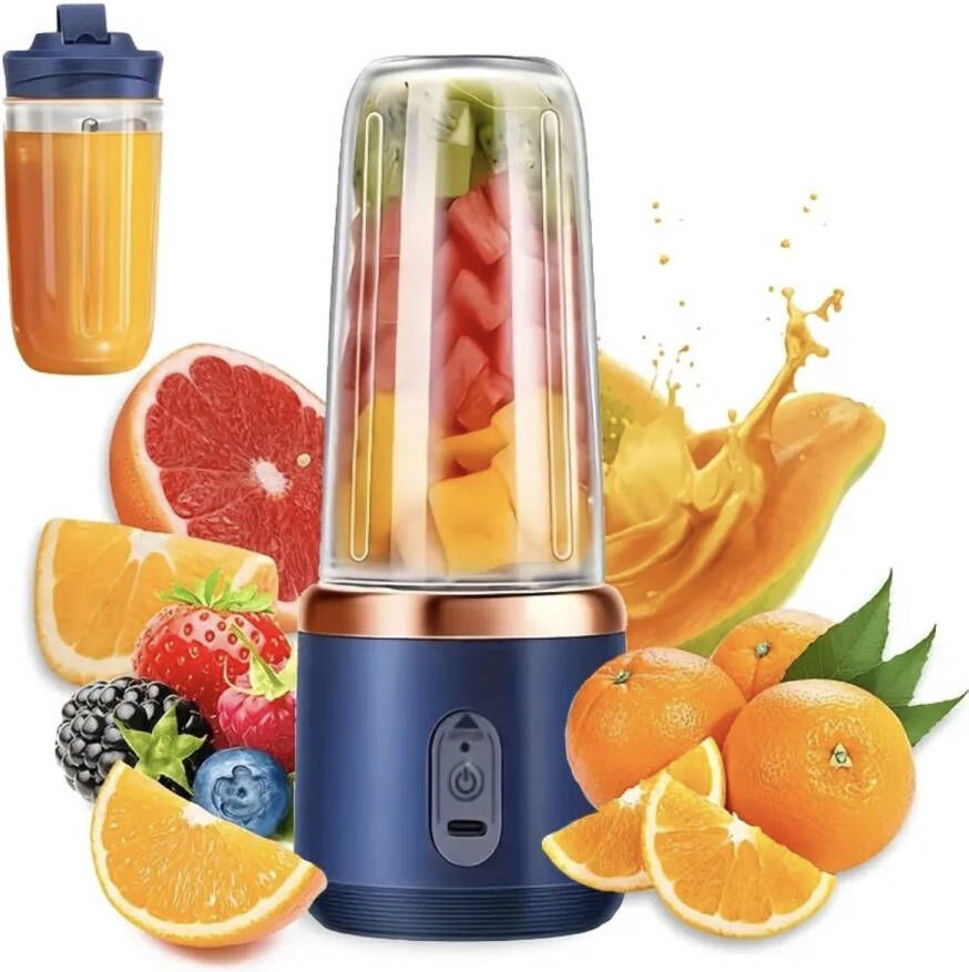 Draagbare Blender 400ML Elektrische Mini Juicer Smoothie Maker Double cup Fruitsap Machine USB-oplaadbaar Blauw