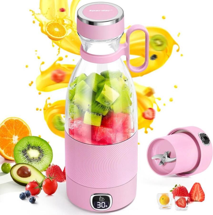 Draagbare Blender 500 ml met LED-Display Ideaal voor Smoothies Shakes Krachtig voor Onderweg Sportschool en Thuis