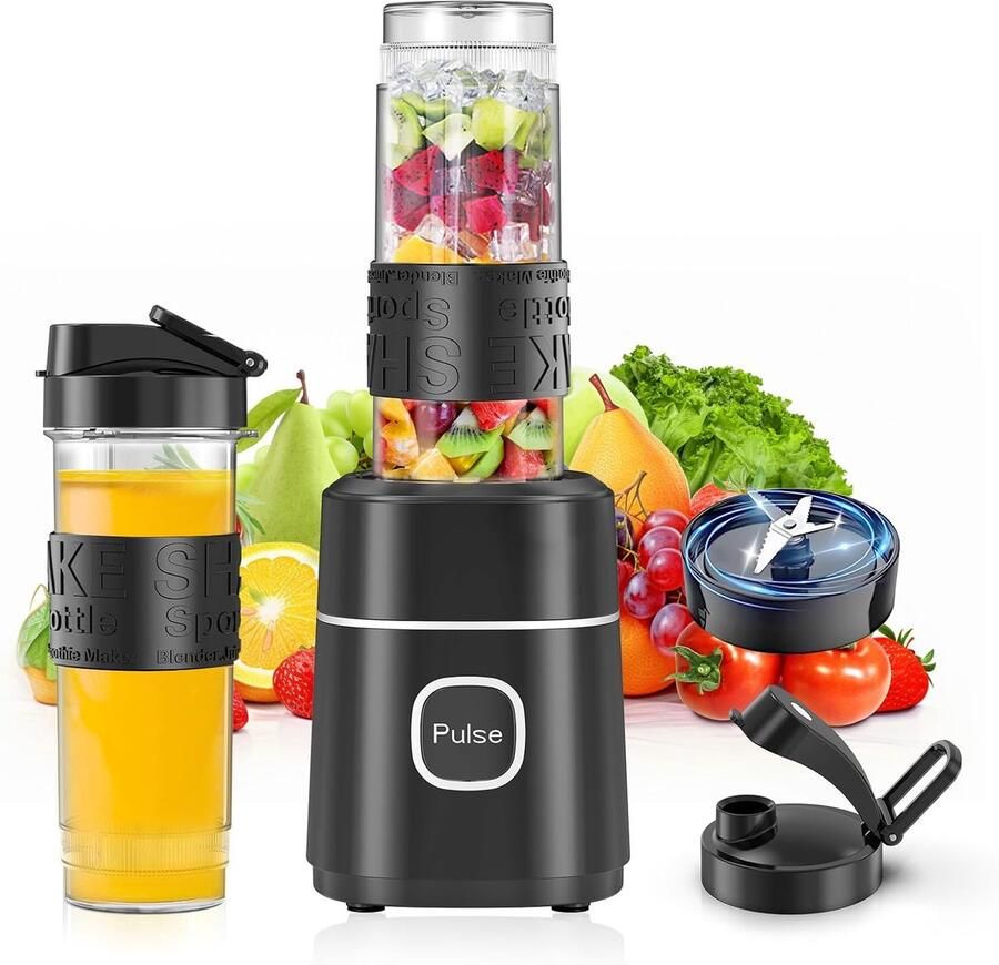 Draagbare Blender 500W met 2x 570ml Tritan Beker RVS Messen Stil en Makkelijk Schoon te Maken
